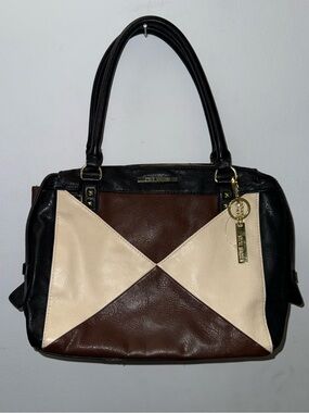 Steve Madden Colorblock Leather Shoulder Bag in Black, Brown & Cream